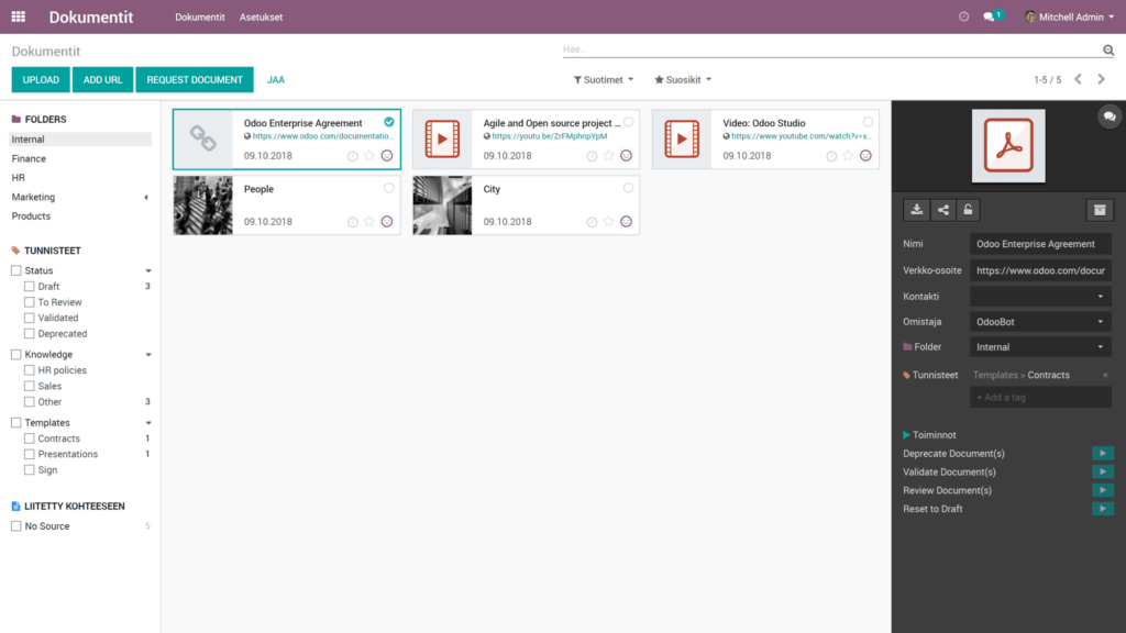 Kuvakaappaus Odoo 12 Dokumenttienhallinnasta
